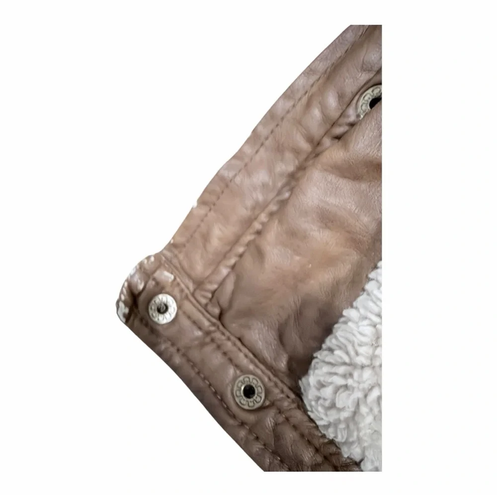 Kids first wave faux Brown Leather bomber/motto‎ Jacket Sherpa lined